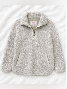 Cozy Sherpa Quarter-Zip Pullover Jacket - Light Gray